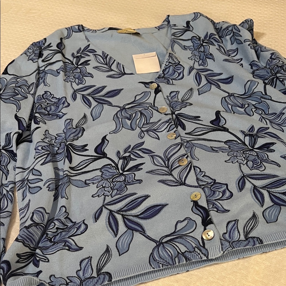 Appleseed's Blue and Navy Floral Knit Cardigan - Picture 3 of 6